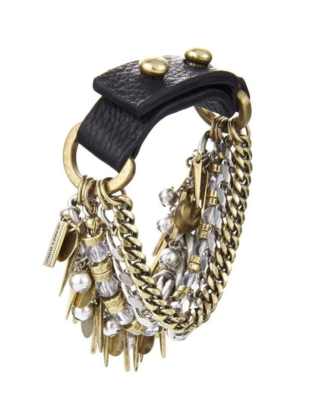 Jenny Bird Talitha Black Leather Multi-Chain Bracelet with Gold & Silver Charms